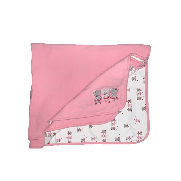 Gymboree Pink Kitty Ballerina Baby Blanket 2008 34x30 Inches Reversible HTF